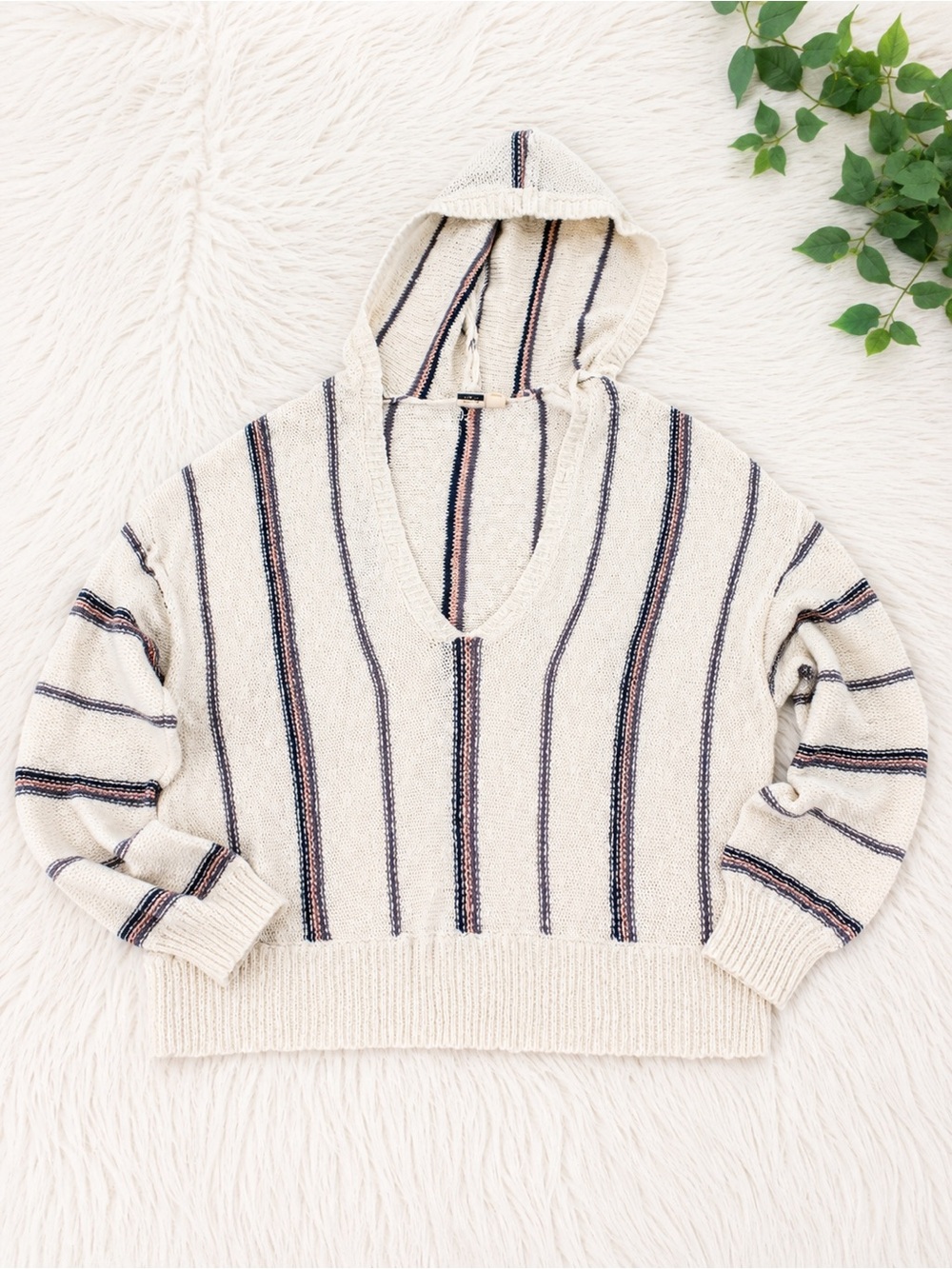 Roxy Ivory Striped Hooded Sweater - Women's V-Neck Knit